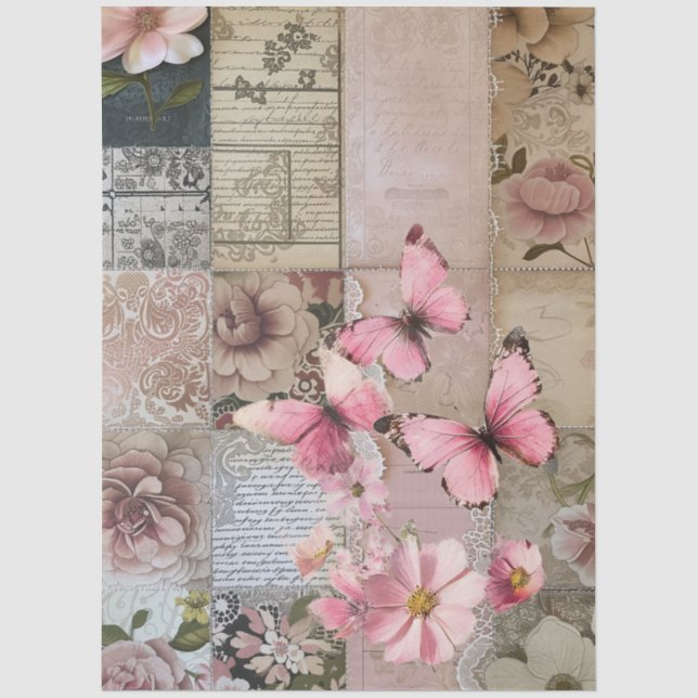 Papier Mousseline Elégant rose Floral Abstrait Art Collage Découpage (Recto)