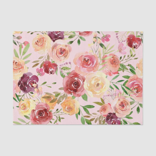 Papier Mousseline Elégant rose Floral Aquarelle Pierre Flower (Recto)
