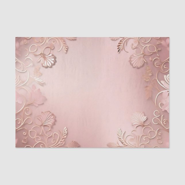 Papier Mousseline Élégant Rose Or Et Rose Floral (Recto)
