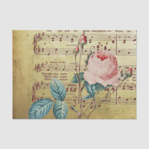 Papier Mousseline Elégant Rose Vintage Antique Sheet Notes musicales