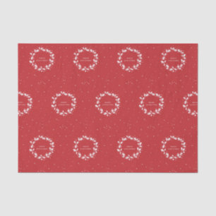 Papier Mousseline Élégant rouge + blanc Joyeux Noël Holly Wreath