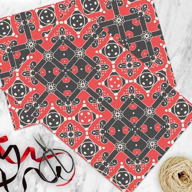 Papier Mousseline Élégant rouge noir blanc géométrique Floral (Créateur téléchargé)