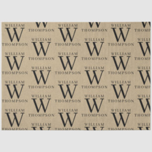 Papier Mousseline Élégant Rustic Kraft Nom Monogrammé