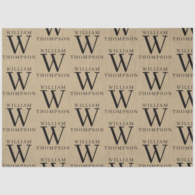 Papier Mousseline Élégant Rustic Kraft Nom Monogrammé (Recto)