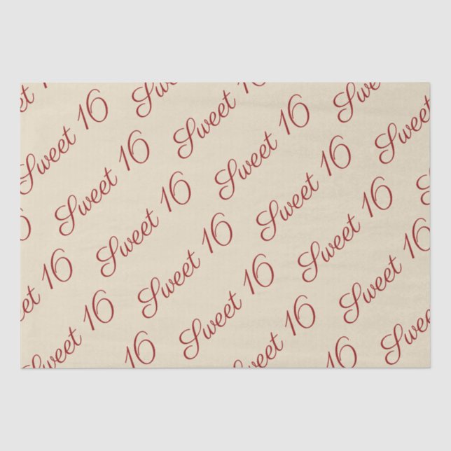 Papier Mousseline Élégant Script Red Sweet 16 Anniversaire Tan (Recto)