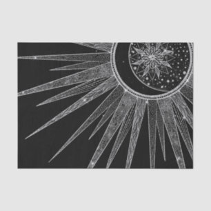 Papier Mousseline Elégant Silver Sun Moon Mandala Black Design