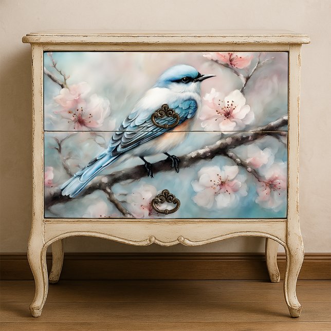 Papier Mousseline Elegant Spring Cherry Blossom Bluebird Decoupage (Créateur téléchargé)