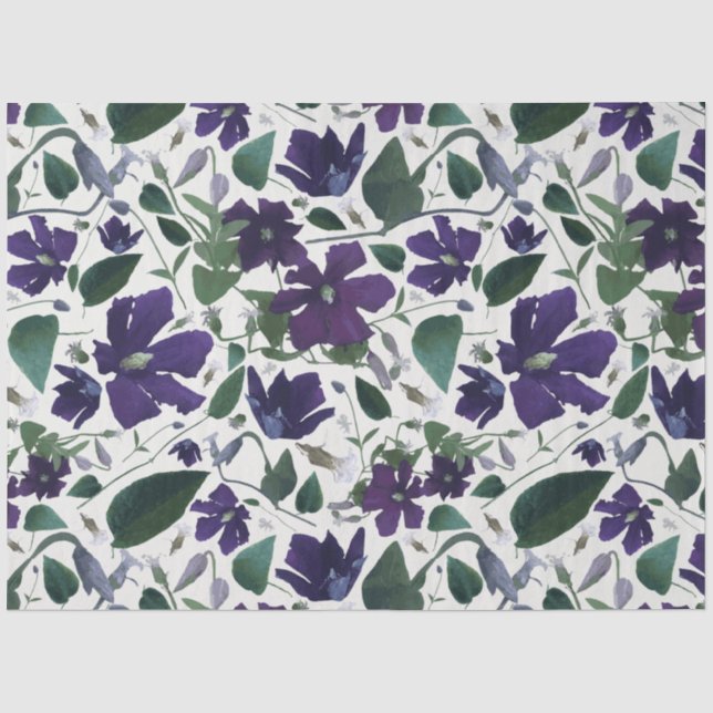 Papier Mousseline Elégant teint d'eau violet motif floral (Recto)