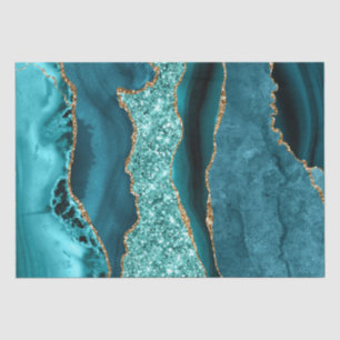 Papier Mousseline Elégant Turquoise et Parties scintillant or Ocean 