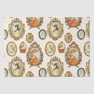 Papier Mousseline Elégant Vintage Art Nouveau Filles Cadres Fleurs