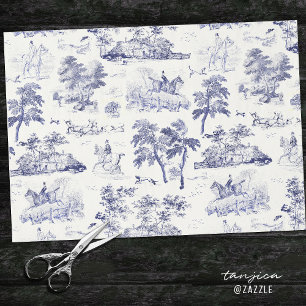 Papier Mousseline Elégant Vintage bleu Cheval Toile de Chasse