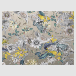 Papier Mousseline Élégant Vintage moderne gris or jaune floral