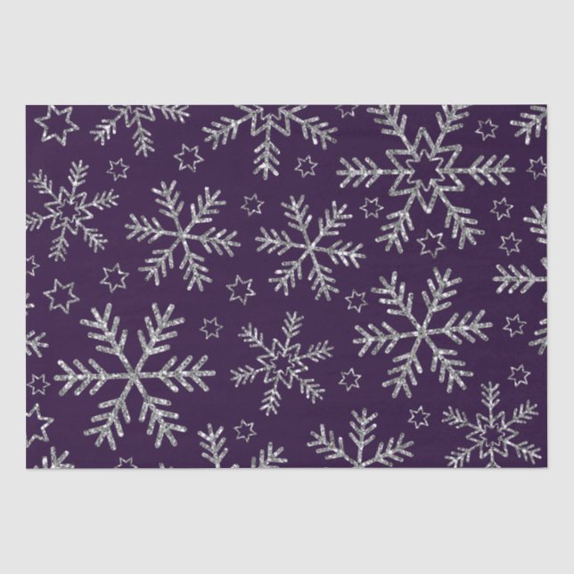 Papier Mousseline Élégant violet et flocons de neige argenté Noël (Recto)