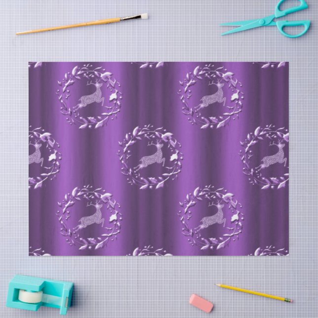 Papier Mousseline Élégant violet étincelant renne Noël (Artisanat)