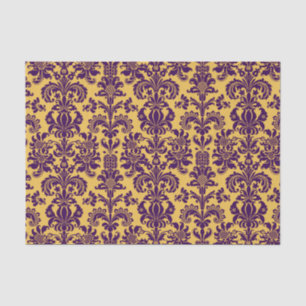 Papier Mousseline Élégant violet floral Damas Arrière - plan jaune