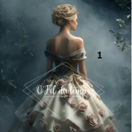 Papier Mousseline Elegant Woman in Opulent Ball Gown