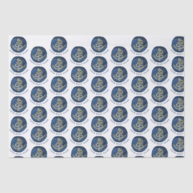 Papier Mousseline Elégante Ancre aquarelle Nom nautique Marine Bleu (Recto)