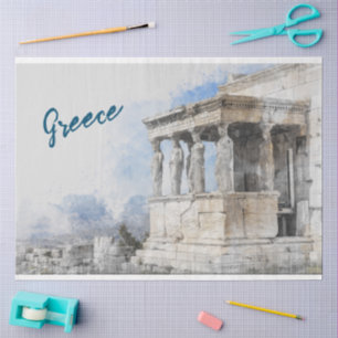 Papier Mousseline Elégante aquarelle Ancienne ruines d'Athènes
