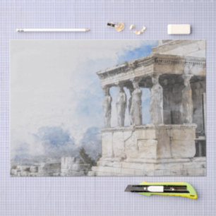 Papier Mousseline Elégante aquarelle Ancienne ruines d'Athènes Grèce