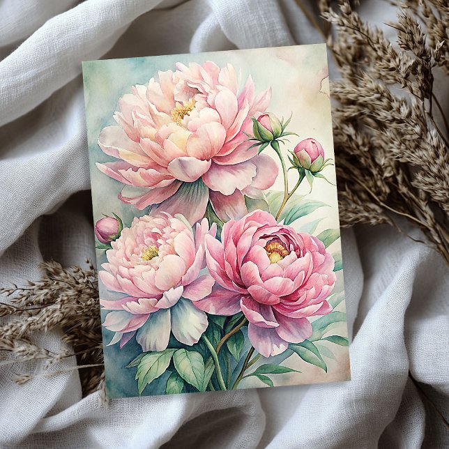 Papier Mousseline Elégante aquarelle bleu rose péconies bouquet (Elegant watercolor blush pink peonies bouquet tissue paper)
