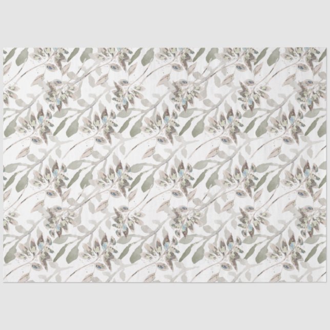 Papier Mousseline Elégante aquarelle Florale Gris Sage (Recto)