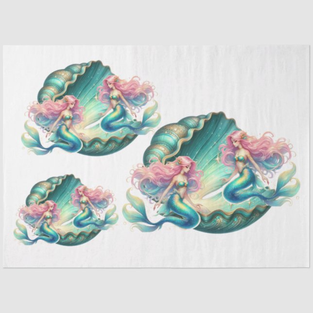 Papier Mousseline Elégante aquarelle Pastel Mermaids Découpage (Recto)