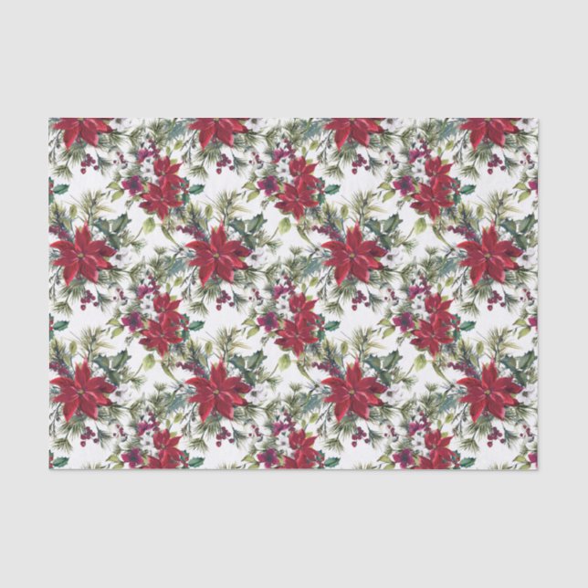 Papier Mousseline Elégante aquarelle Poinsettia Motif vacances (Recto)