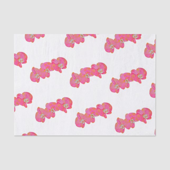 Papier Mousseline Elégante aquarelle rose orchidées tropicale fleuri (Recto)