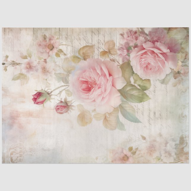 Papier Mousseline Elégante aquarelle rose pâle roses éphémère (Recto)