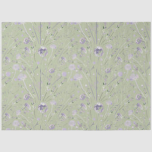 Papier Mousseline Elégante aquarelle Sage vert pourpre Floral