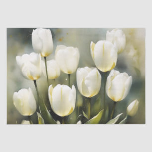Papier Mousseline Élégante bande de tulipes blanches dans un jardin