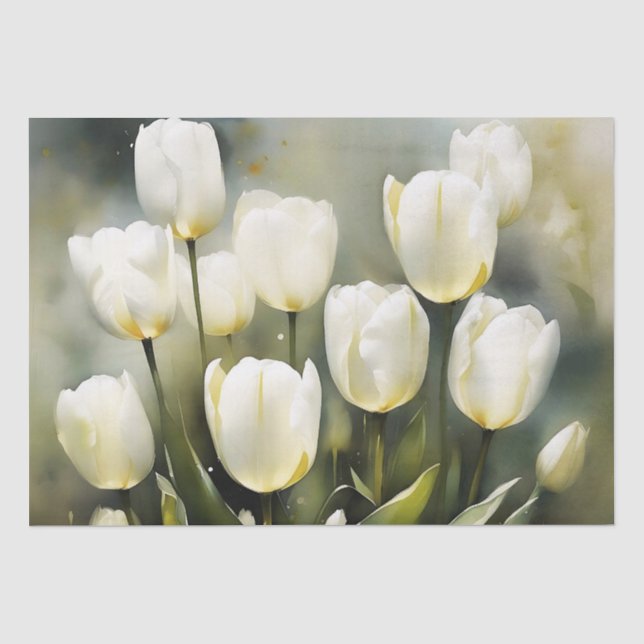 Papier Mousseline Élégante bande de tulipes blanches dans un jardin  (Recto)