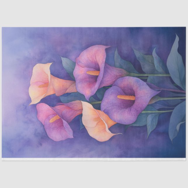 Papier Mousseline Élégante Calla Lilies Violet Découpage (Recto)