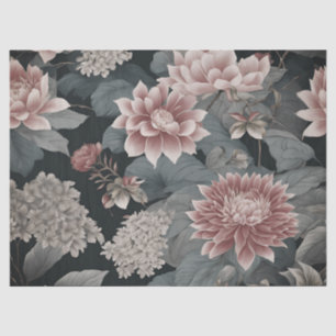 Papier Mousseline Élégante Chinoiserie Florals Gris Framboise