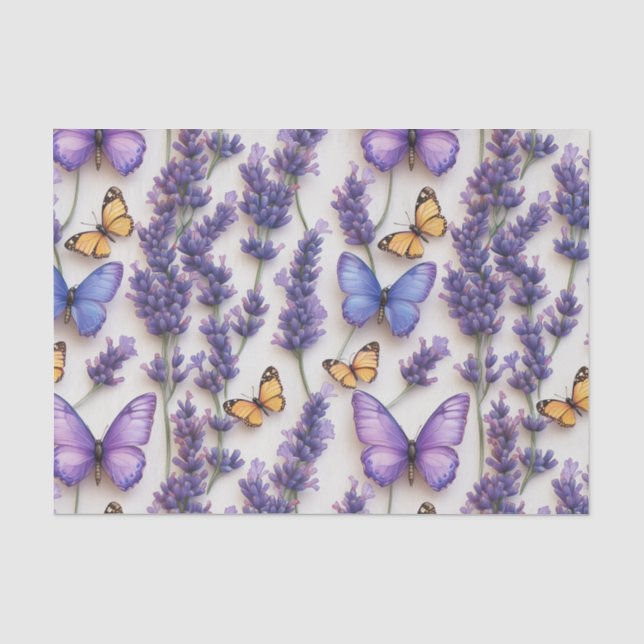 Papier Mousseline Elégante conception papillon et lavande (Recto)