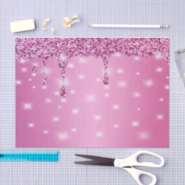 Papier Mousseline Élégante coulée de paillettes rose vif (Artisanat)