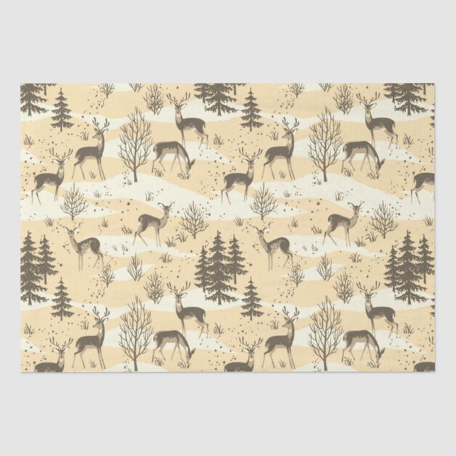 Papier Mousseline Elégante Crème Beige Rétro Cerf (Recto)
