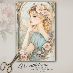 Papier Mousseline Élégante dame aux roses roses Vintages Découpage
