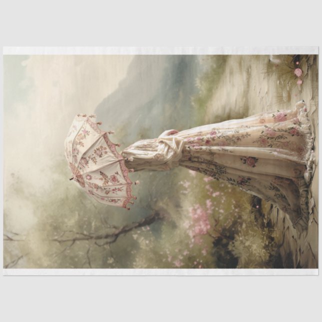 Papier Mousseline Elégante Dame & un Parasol Portrait Art (Recto)