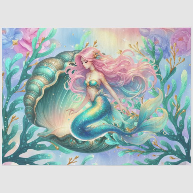 Papier Mousseline Élégante découpage de sirène d'aquarelle Pastel (Recto)