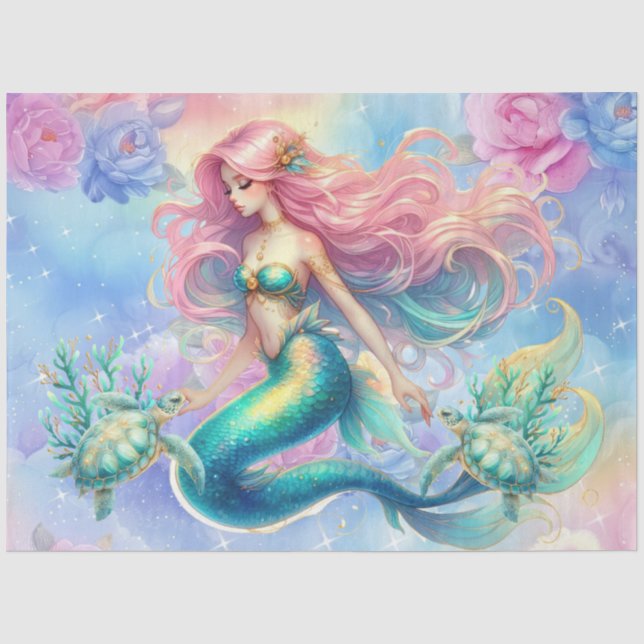 Papier Mousseline Élégante découpage de sirène d'aquarelle Pastel (Recto)