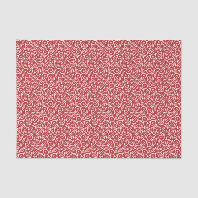 Papier Mousseline Élégante Découpage Noël rouge et blanc Damas (Recto)