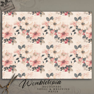 Papier Mousseline Élégante découpage rose florale et baies de Noël