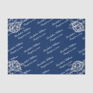 Papier Mousseline Elégante dentelle florale sur Mariage bleu marine