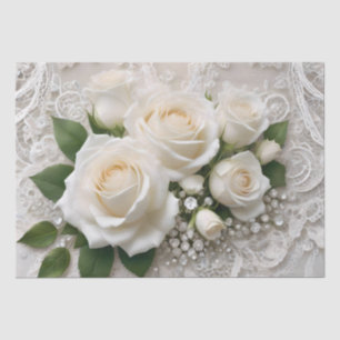 Papier Mousseline Elégante Dentelle Mariage Blanche Et Roses,