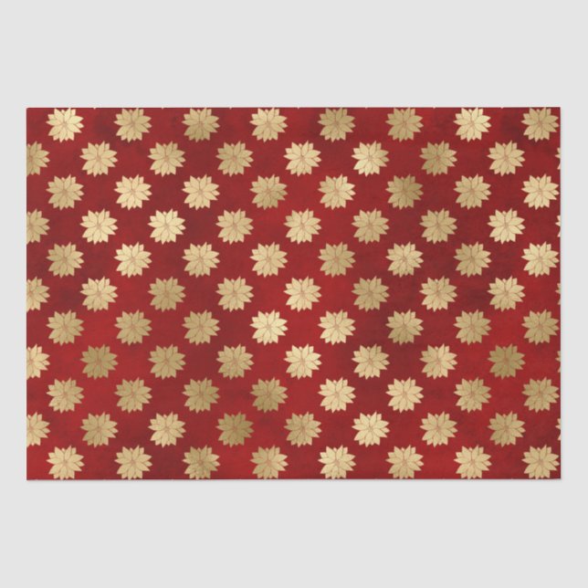 Papier Mousseline Elégante feuille d'or rouge poinsettias motif vaca (Recto)