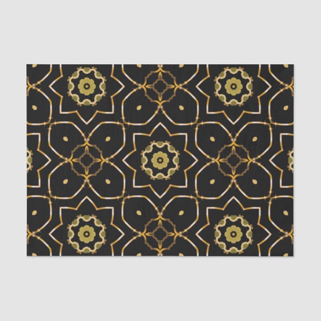 Papier Mousseline Elégante Filigree brillant or et mosaïque noire (Recto)