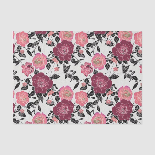 Papier Mousseline Elégante Fleur Rose de Maroon rose Bourgogne (Recto)