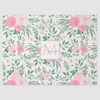 Papier Mousseline Elégante Fleurs Roses Blanches Aquarelle Florale