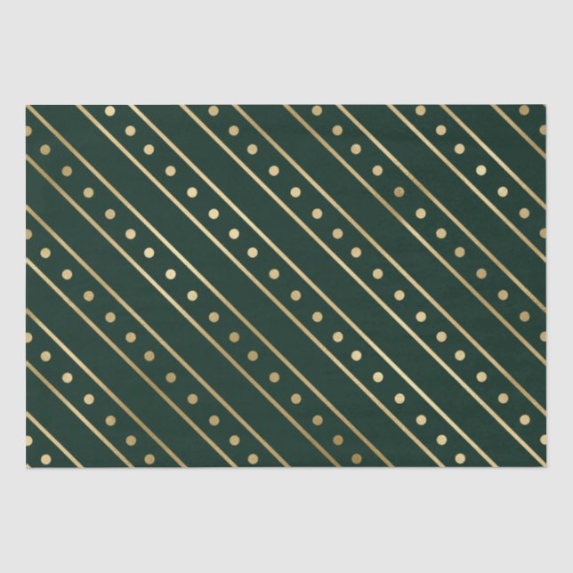 Papier Mousseline Élégante Grille de Noël verte et dorée (Recto)